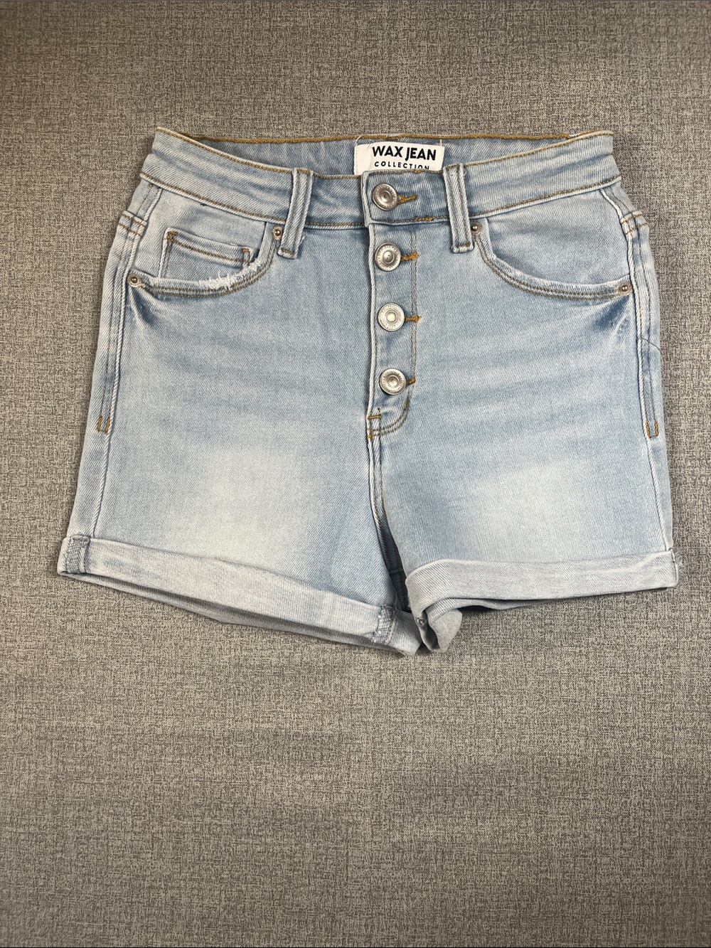 Wax Jean Light Blue High-Rise Button Front Denim Shorts